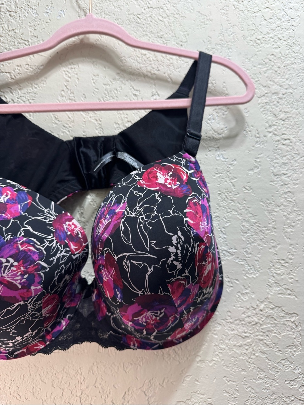 Torrid Curve 42D Floral Push Up T-Shirt Bra Black Pink Purple EUC - Picture 3 of 9